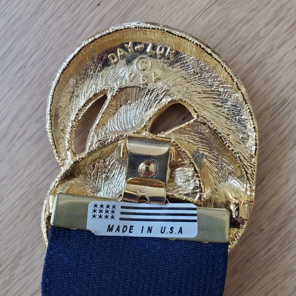 Vintage 80s Day-Lor Gold Buckle Navy Belt
